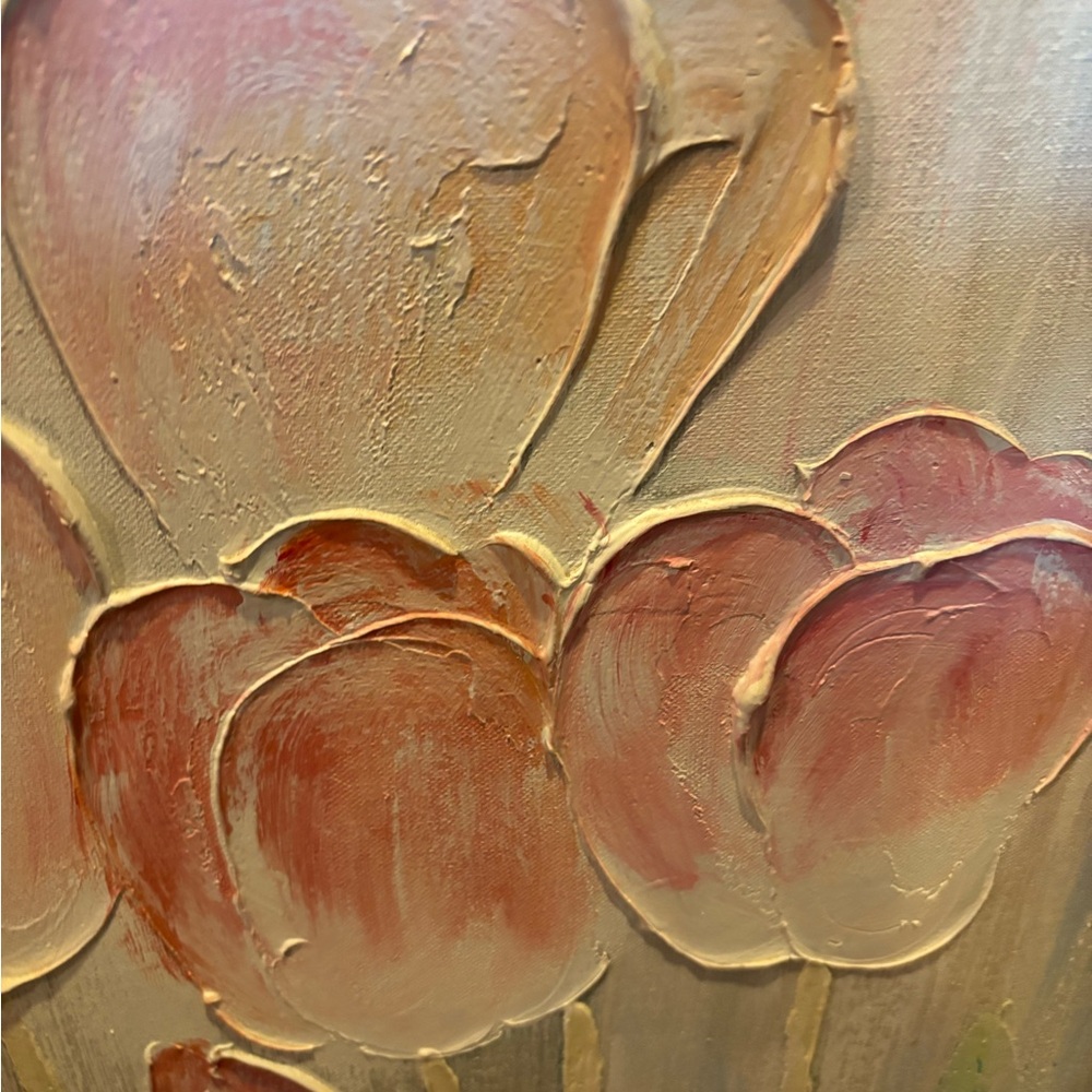 1980s Lee Reynolds Tulip Paintings, a Pair Oil on Canvas Retro Gem Signed - Picture 12 of 12